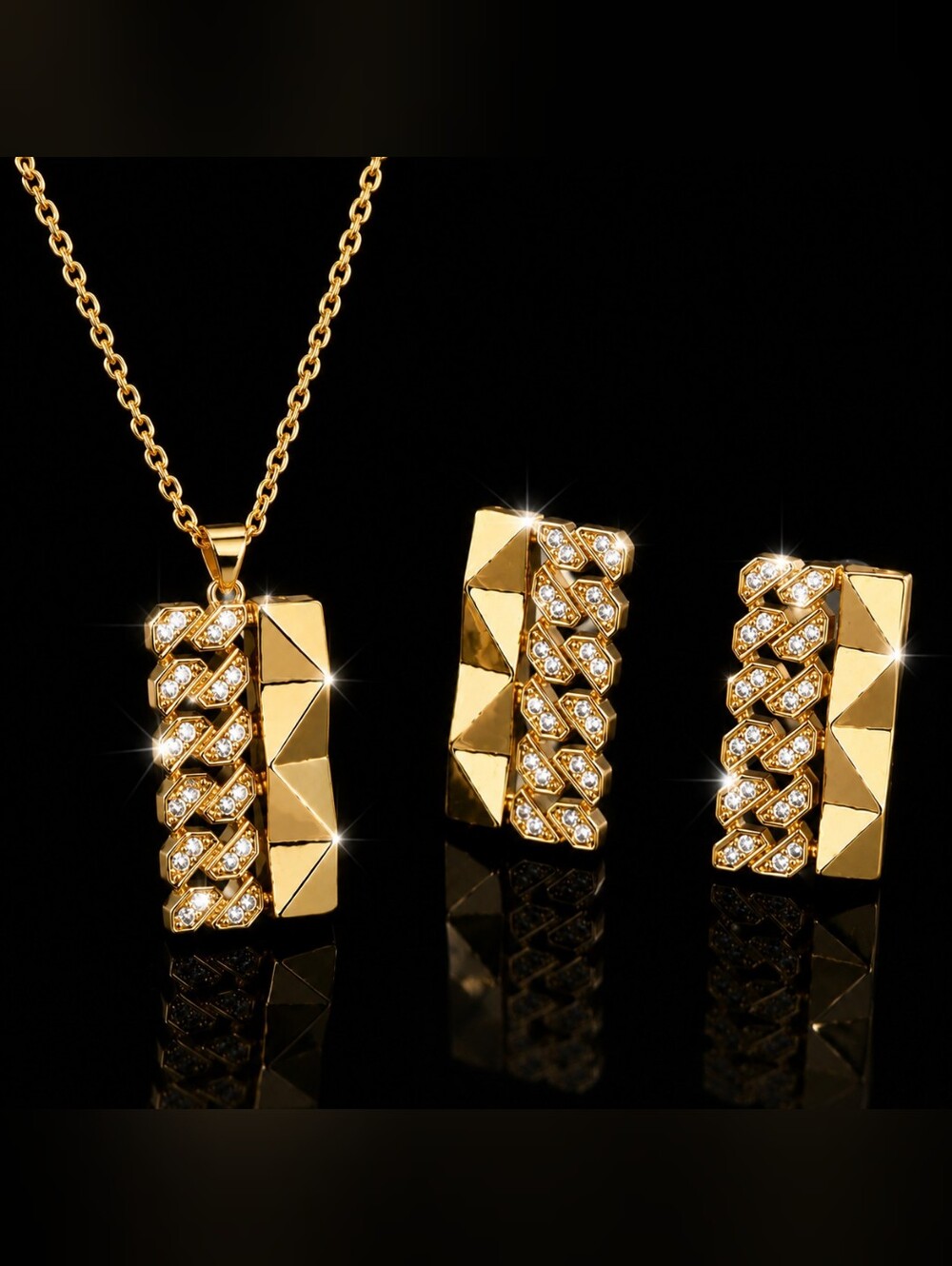 Fashion Designer-Inspired Jewelry Set 2-Piece Necklace  Earrings Laser Gold Tone